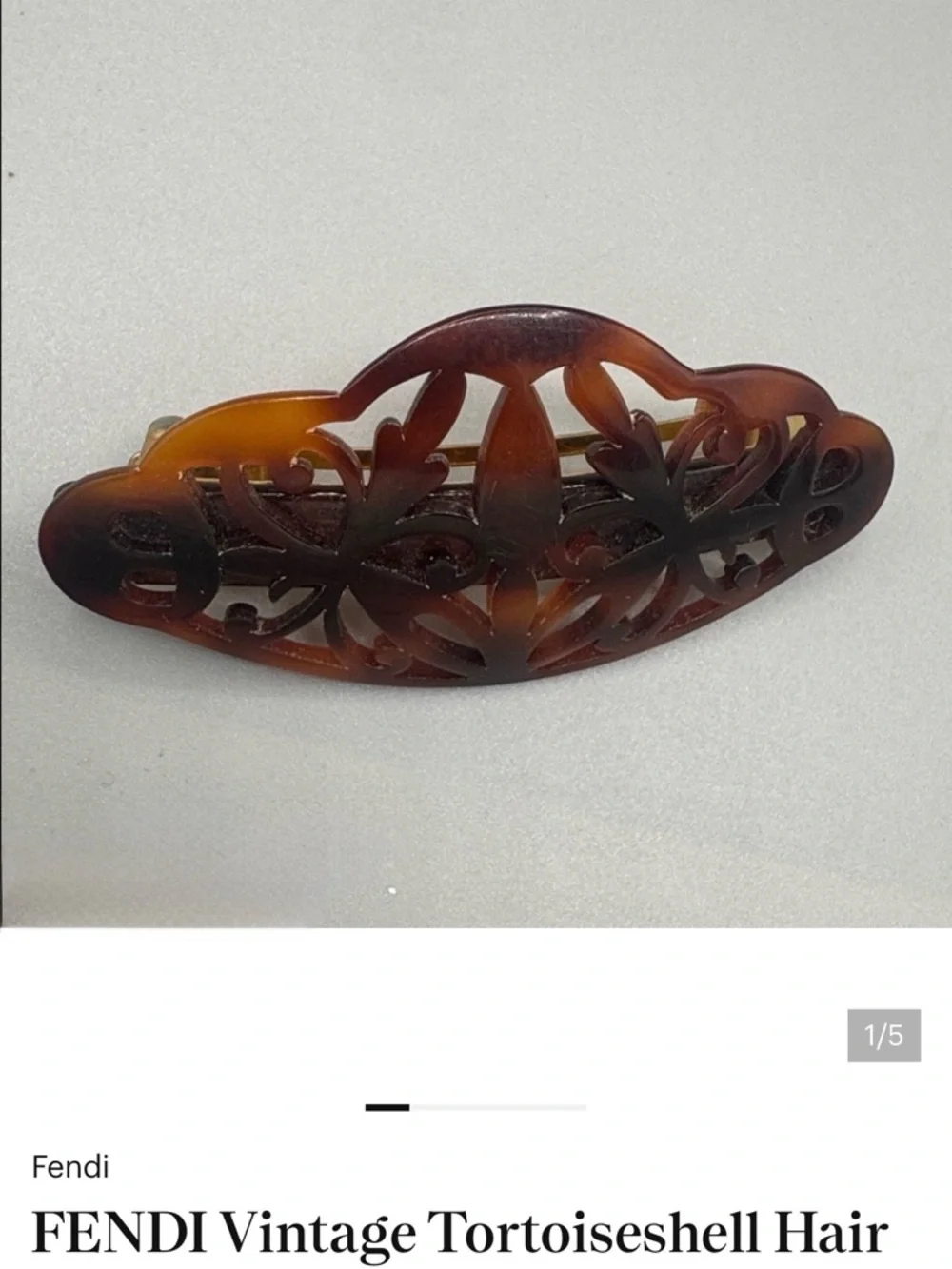 Fendi Vintage Tortoiseshell FF Logo Barrette Hair Clip Designer Italy